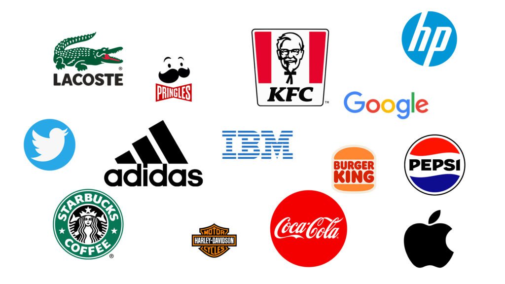 Birçok ünlü markanın logosunun bulunduğu bir görsel.